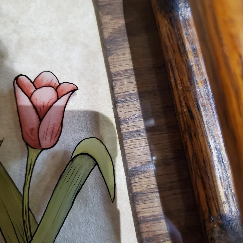 Reverse-Painted glass floral‎ wooden tray by Susie Kostka